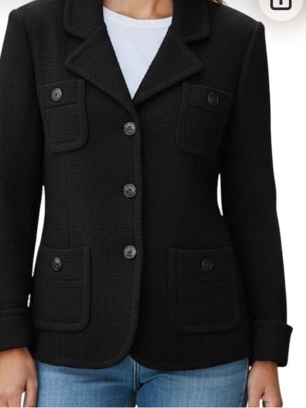 St John Caviar Santana Wool-Blend Button Up Knit Blazer Jacket In Black Sz 6